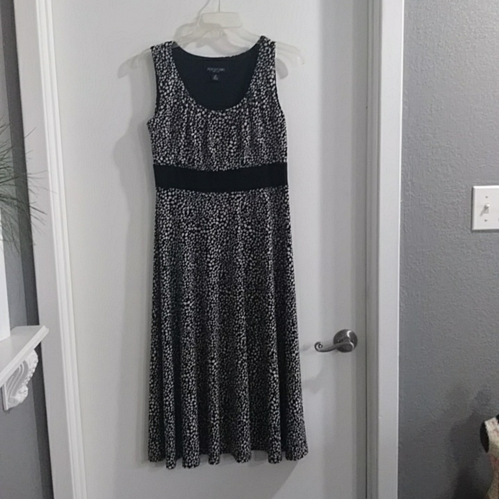 PERCEPTIONS PETITE Sleeveless Midi Black & White Dress Size 6P *EUC*